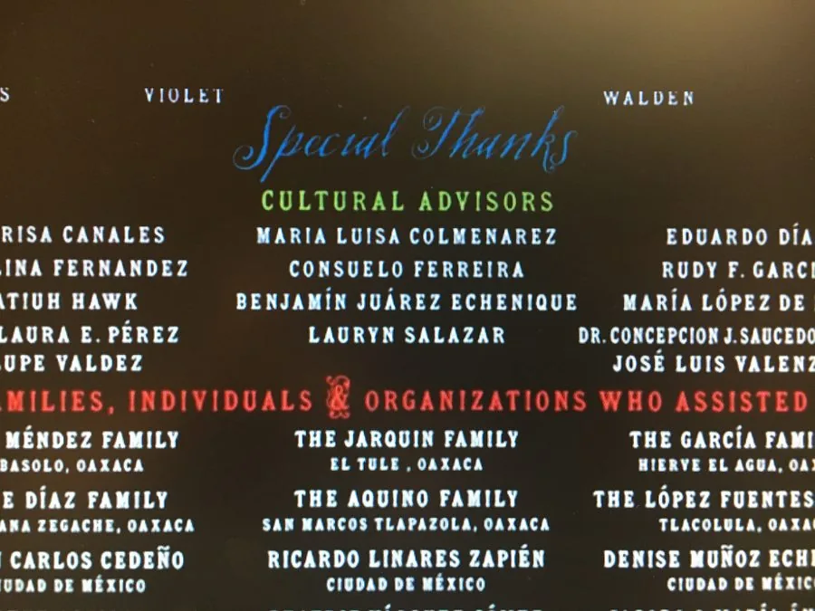 Coco end credits listing Lauryn Salazar under Cultural Advisors